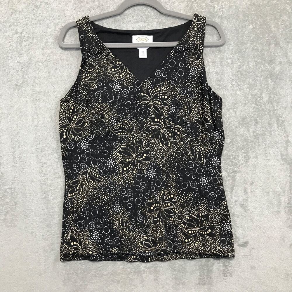 Talbots Silk Classic Shell Tank Top Black Gold Floral Size 10 Lined Career Work